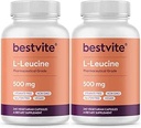 BESTVITE Filler-Free L-Leucine 500mg por cápsula (480 cápsulas vegetarianas) (240x2) – No Stearates, No Fillers – Vegan, No GMO, Suplemento Leucine libre de gluten – Suplemento Aminoácidos esenciales