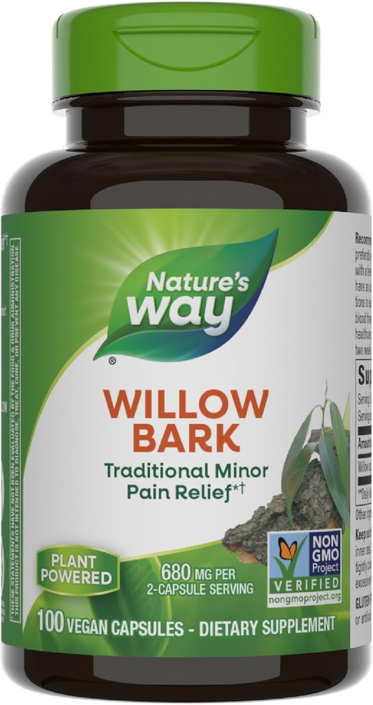 Barco Willow de Camino de la Naturaleza, Alivio Tradicional de la Incomodidad Debido a la Sobreexerción Ocasional*, Proyecto No GMO Verificado, 680 mg por Serving, 100 cápsulas Vegan