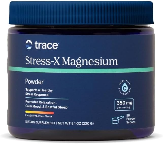Trace Minerals Stress-X Magnesium Powder Raspberry Lemon Flavor 8.5 oz peru Day and Nighttime Powder, Stress Relief, Regularity, Relax, Sleep ← Heart, Energy, Relaxes Muscles, Cell Function ← Non-GMO