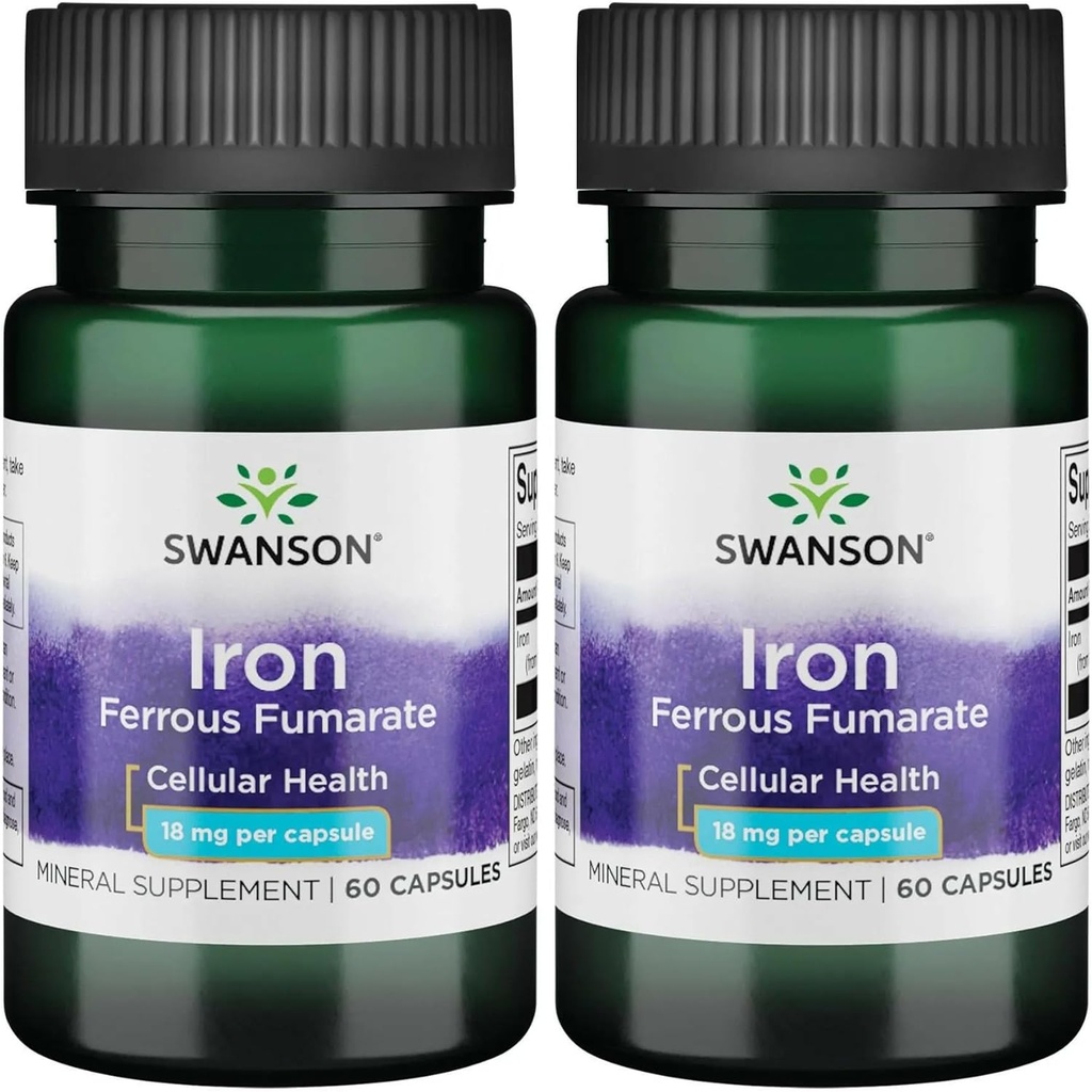 Swanson Iron (Ferrous Fumarate) - Suplemento Mineral Promoción de Energía Apoyo - Alta Concentración Formula Assists in Oxygen Delivery & Fatty Acid Metabolism 60 Sgels (2 Pack)