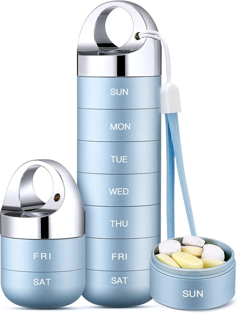 Zannaki Metal Travel Pill Organizer, Portable Waterproof Caja semanal de píldoras, Gran Contenedor de caja de aleación de aluminio, BPA Gratis 7 días Medicina diaria Organizador Holder para vitamina, aceite de pescado, suplemento