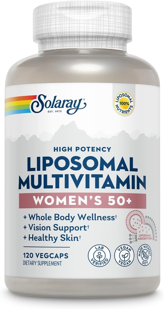 SOLARAY Multivitamina Liposomal para Mujeres 50 Plus, Ausorción Mejorada con Hierro, Vitamina D, Vitamina C, B12, Biotina &amp; Más, Apoyo Inmunitario &amp; Bone Health, Vegan, 60 Servimientos, 120 VegCaps