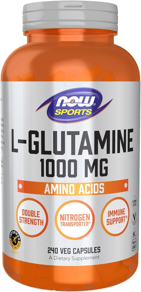 AHORA Nutrición Deportiva, L-Glutamina, Doble Fuerza 1.000 mg, Aminoácidos, 240 cápsulas Veg