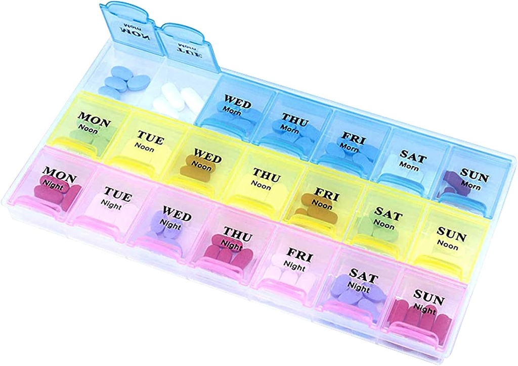 INVODA Organizador semanal de píldoras 3 veces al día Pill Case Planner de medicina grande 7 días Pill Box for Vitamin Fish Oils Suplemento de medicamentos