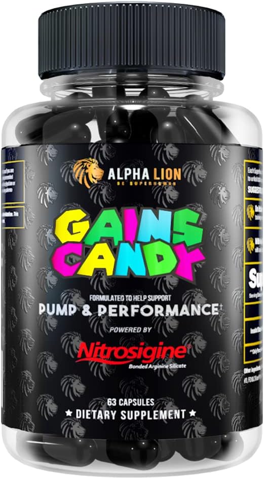ALPHA LION obtiene dulces, píldoras suplementarias para el flujo muscular " de sangre, boóster de óxido nítrico, soporta el enfoque mental, uso diario para mejorar el rendimiento de entrenamiento, 63 cápsulas (Nitrosigine)