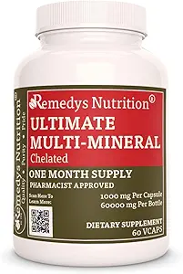 Remedy's Nutrition Ultimate Chelated Multi Mineral tención 1,000mg, 60 Vegan Capsules Suplemento dietético ← Una fuente de un mes