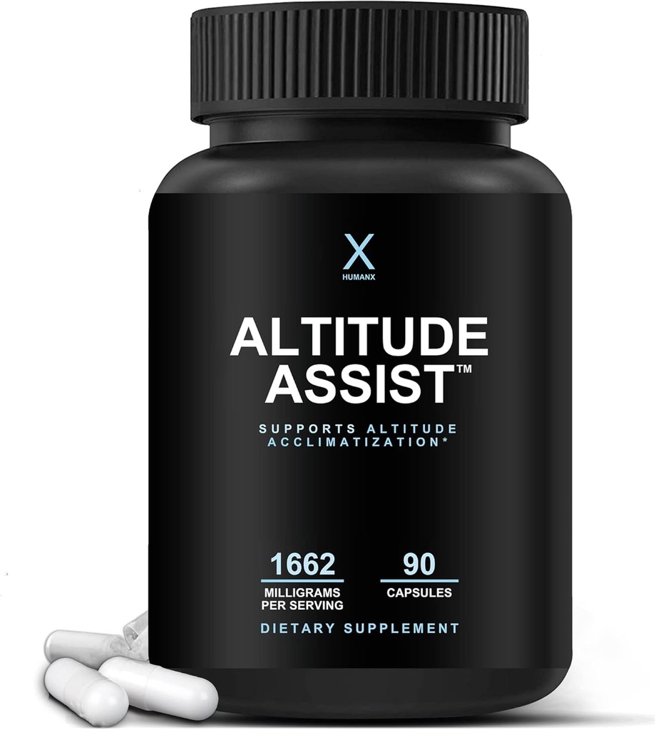 Altitude Assist - Prevención de la enfermedad de Altitud - Alivio para los Deportes de Montaña (Esquiar, Snowboarding, Escalada) - No GMO, Vegan, Keto - Fórmula para la Acclimación, Altitud Sickness Suplemento - por HumanX