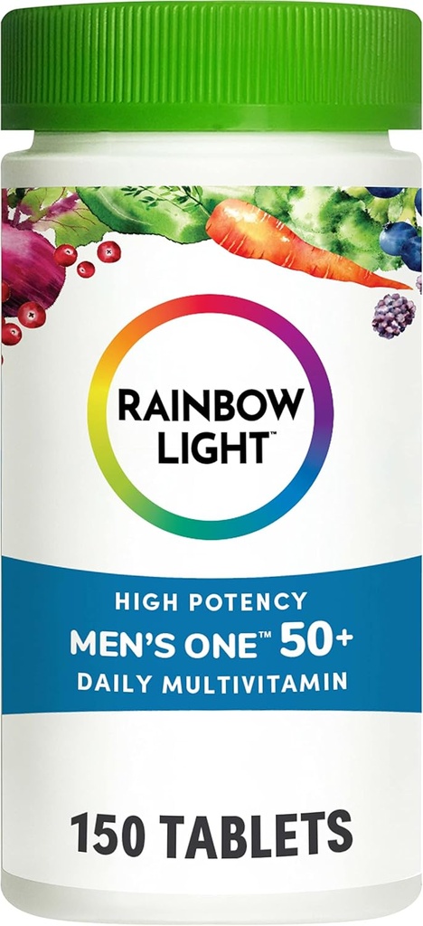 Multivitamina de luz arco iris para hombres 50+, Vitamina C, D &amp; Zinc, Probióticos, Hombres Uno 50+ Multivitamínico proporciona soporte de inmunodeficiencia alta, no GMO, vegetariano, 150 Tabletas