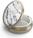 Pill Case Pill Box with Mirror Retro 3 Compartment Small Pill Case for Purse or Pocket Bronze Small Roud Pill Box or Vitamins, Fish Oil, Supplements, Pill Containe Travel Gifts( White Marble)