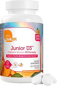 Zahler Junior D3 Vitaminas 1000 UI - para niños - Vitamina D para niños para apoyar el hueso, dientes &amp; salud inmunitaria - Kosher Orange Flavor - 120 Cuenta.