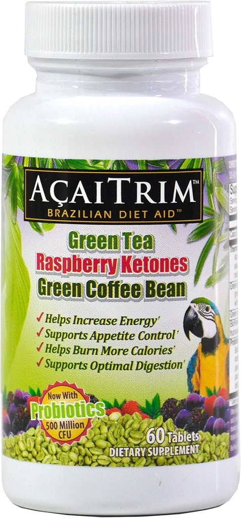 AcaiTrim- Weight Loss Suplemento- Green Tea Extract, Green Coffee Bean Extract, Raspberry Ketones, Acai, &amp; Probiotics – Apoya Metabolism & Energy for Men &amp; Women- 60 Acai Berry Capsules