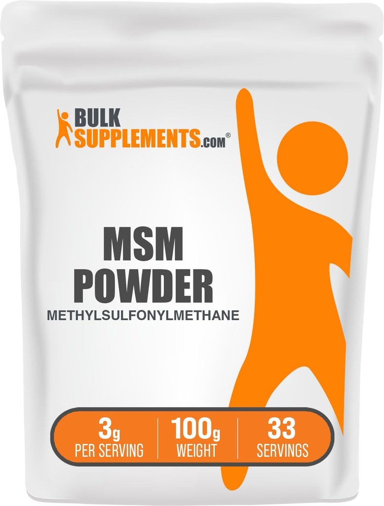 BulkSupplements.com MSM Powder - Methylsulfonylmethane, MSM Supplement, Nutritional Supplement - Gluten Free, 3g per Serving, 100g (3.5 oz) (Pack of 1)