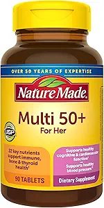 Multivitamina hecha de la naturaleza para las mujeres 50+ No Hierro, Multivitaminas para las mujeres 50 Plus, Soporte nutricional diario, vitaminas hechas de la naturaleza, 90 Tabletas, 90 Day Supply