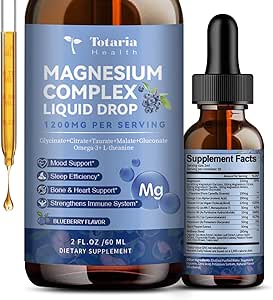Magnesium Glycinate Liquid Drop 21 in 1 Magnesium Complex with Vitamin D3,K2,B6 &amp; B12 Plus L-Theanine Omega-3 Sea Moss Extract for Energy,Sleep,Joint,Heart Health Sugar Free Blueberry Flavor,2 Fl Oz
