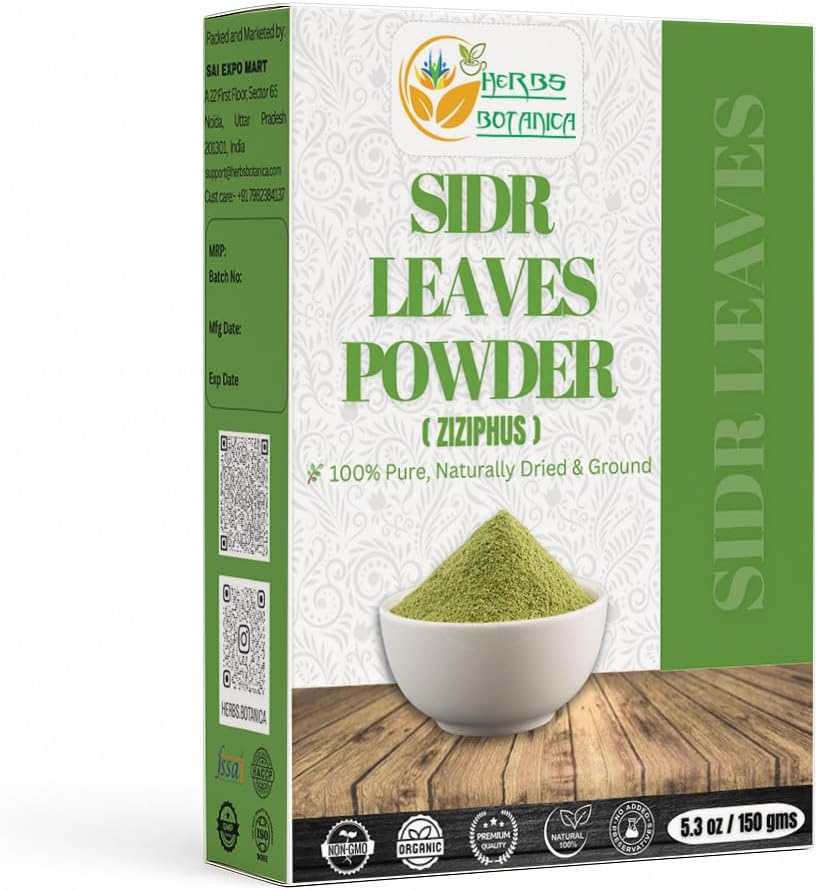 Herbs Botanica Sidr Powder 100% Natural & Pure Ziziphus Spina-Christi Herbal Hair Cleanser & Conditioner | Strengthens Roots, Controls Dandruff, Adds Shine & Soothes Scalp Naturally 5.3 oz