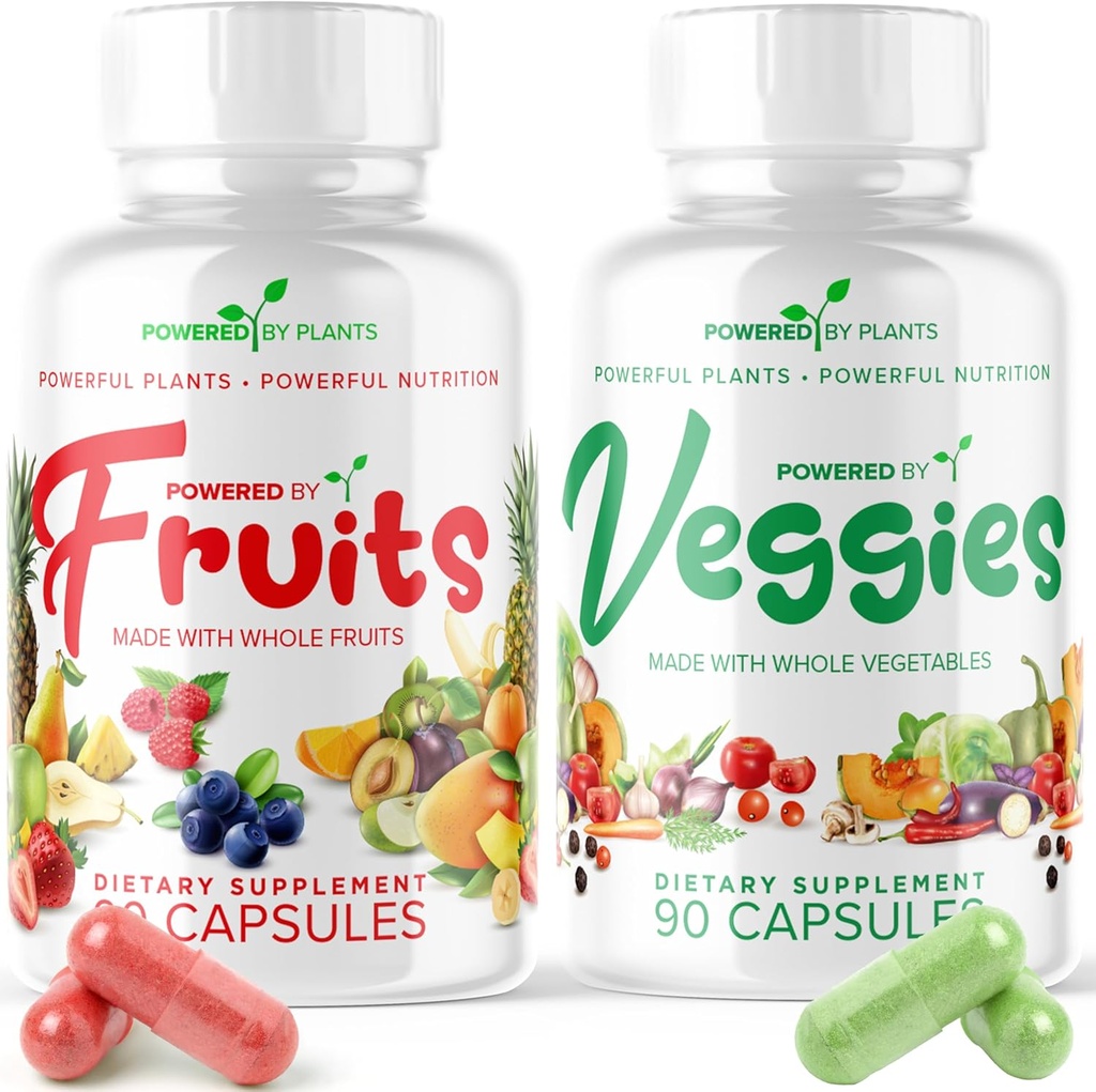Suplemento diario de frutas y verduras - 180 cápsulas para 30 días, no GMO &amp; Gluten Superalimentos gratis con vitaminas naturales - alimentados por plantas, 2-Pack