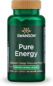 Swanson Puro Energía Metabolismo Concentración Focus Support Stress Management Adaptogenic Herbs Herbal Suplemento 60 Veggie Capsules (Veg Caps) Vegan
