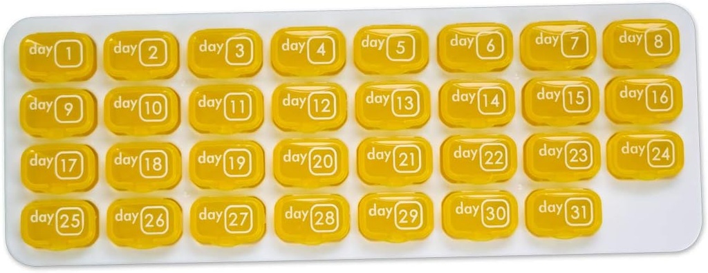 31 días Organizador mensual de píldoras para la gestión de medicamentos fáciles - Mantente en la pista con las cajas diarias de suplemento de vitamina, listo para viajar - Amarillo
