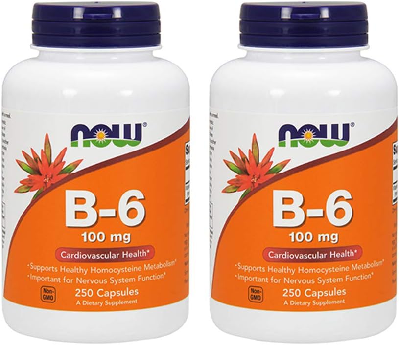 NOW Vitamin B-6 100mg,250 Capsules (Pack of 2)