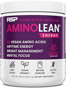 RSP NUTRITION AminoLean Pre Workout Powder, Amino Energy & Weight Management with Vegan BCAA Amino Acids, Natural Caffeine, Preworkout Boost for Men & Women, 30 Serv
