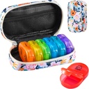 Serfeymi Organizador semanal de píldoras de viaje 2 veces al día AM Upgraded Rainbow Pill Box 7 Day with Portable Zipper Canvas Pill Case, Medicine Organizer for Pills, Vitamins, Fish Oils - Bloom 01