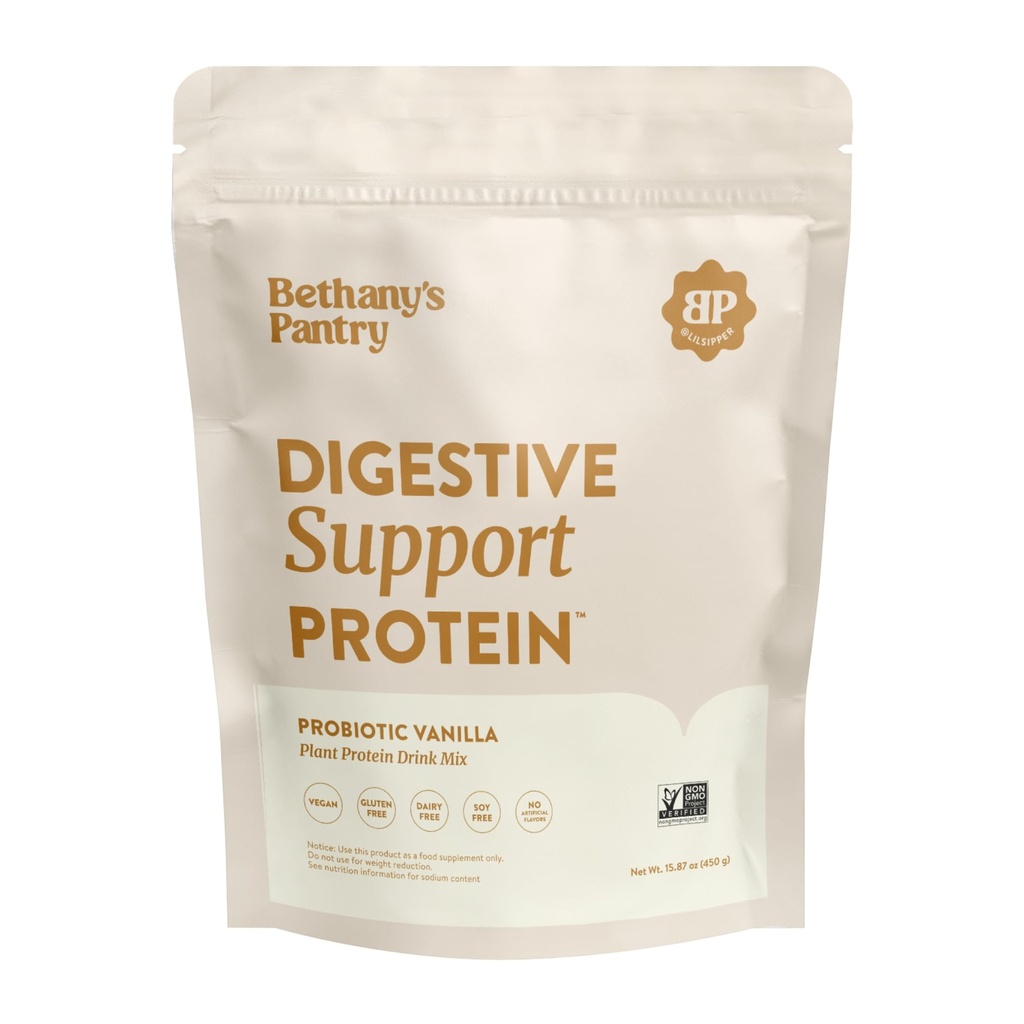 Nuzest Bethany's Pantry Digestive Support Protein - Probiotics for Digestive Health – Clean Lean Protein - Premium Vegan Pea Protein Powder – Plant Based - 20 Servings, 1 Pound (Pack of 1) - Vanilla
