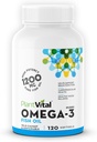 Plantvital Omega 3 Fish Oil Capsules - Puro Norwegian Omega 3 Suplemento - Triple Fuerza - No Fish Flavor - Molecularmente Destilado - Apoyo Cognitivo, Conjunto, Ojo, Pelo y Corazón Salud - 120 Conde