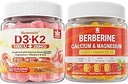 Vitamina libre de azúcar D3 K2 Gummies con calcio, citrato de magnesio, vitamina C + suplemento de bereberina Gummies, con bereberina litomal " Berberina HCI, calcio, magnesio