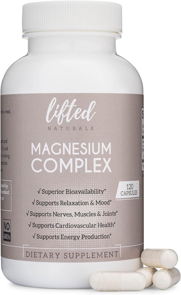 Complejo de magnesio - Naturales elevados Suplemento de magnesio w / Bisglycinate, Malate, Taurate - 120 Capsules - Fórmula de Magnesio Biodisponible para Mood, Sleep, Energy Support*