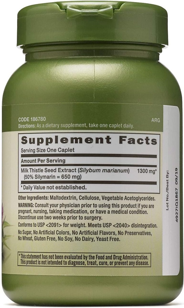 GNC Herbal Plus Milk Thistle 1300mg, Twin Pack, 60 Caplets Cada uno, soporta un Liver saludable