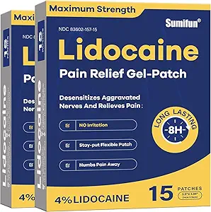 Sumifun 4% Lidocaine Patches Maximum Strength - 30 Conde Pain Relief Patches para atrás, hombro, codo, rodilla, musculo &amp; articula - Productos de alivio de dolor de espalda baja - Pain Patches Maximum Strength Lidocaine