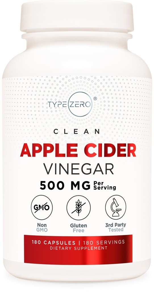Tipo Cero Manzana de Vinagre Capsules (180 Conde) 500mg Por Serving - No GMO, Suplemento sin gluten