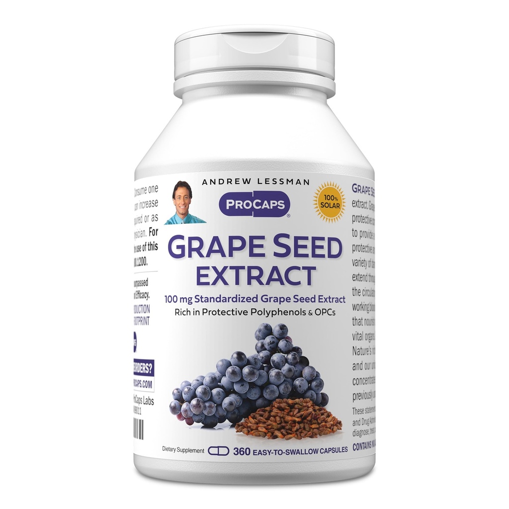 ANDREW LESSMAN Grape Seed Extract 360 Capsules - 100 mg Standardized Extract, Anti-oxidant, Neutralizes Damaging Free Radicals, Supports Healthy Circulation. Rico en polifenoles protectores