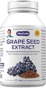 ANDREW LESSMAN Grape Seed Extract 360 Capsules - 100 mg Standardized Extract, Anti-oxidant, Neutralizes Damaging Free Radicals, Supports Healthy Circulation. Rico en polifenoles protectores