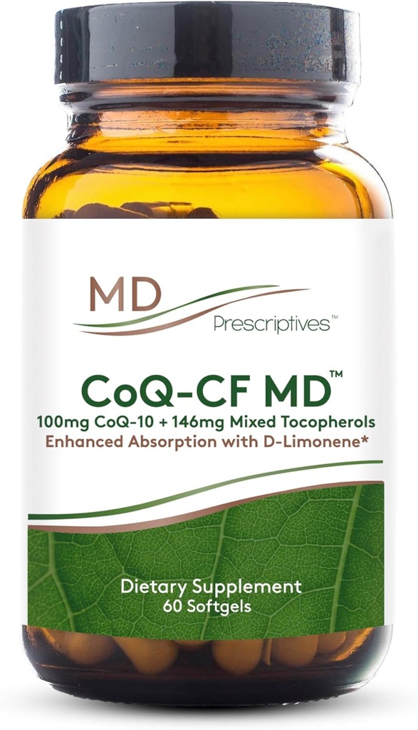 MD Prescriptives CoQ-CF MD - Coenzyme Q10 Suplemento dietético con vitamina E - CoQ10 100mg Absorción óptima Fórmula - 1 cápsula diaria - 60 Softgels