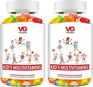 VITA GLOBE Kids Complete Multivitamin Gummies – con vitaminas A, C, D, E, B6 &amp; B12 Silencio diario, crecimiento y bienestar Soporte ← Gran Tasting Chewable Suplemento para niños – 120 Conde (Pack of 2)