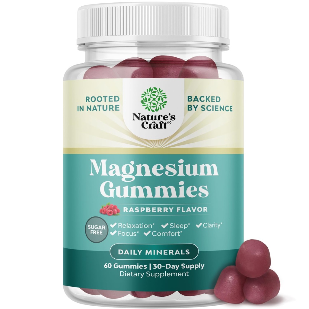 Sugar-Free Extra Strength Calm Magnesium Gummies for Adults - Relaxing Magnesium Citrate Gummies with Elemental Mag - Sleep Aid Soft Chews Raspberry Flavored - Body & Mind Relaxation - 60 Count