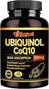 Ubiquinol CoQ10-200mg-Softgels con vitamina E &amp; Omega 3, alta absorción Coenzima Q10 Apoyo Corazón Salud &amp; Producción Energía Potente-Antioxidante, 120 Condes