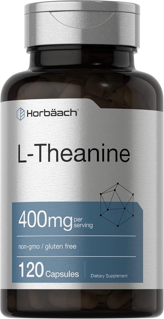 Horbäach L-Theanine Supplement TEN 400mg ANTE 120 Powder Capsules Silencio Non-GMO &amp; Gluten Free