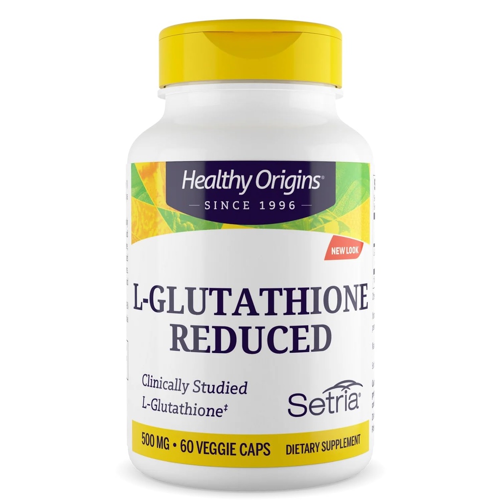 Orígenes saludables L-Glutathione 500 mg (Setria, non-GMO, Gluten Free, Antioxidant, Immune Support, Skin Support), 60 Veggie Caps