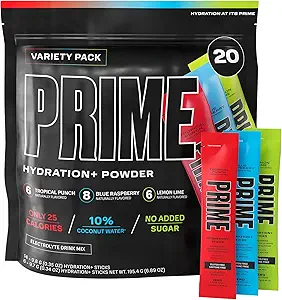 PRIME HYDRATION+ Sticks VARIETY PACK | Hydration Powder Single Serve | Electrolyte Powder On The Go | Low Sugar | Caffeine-Free | Vegan | 20 Sticks