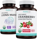 Save $4 (12% off) - Mind & Body Bundle - Organic Cranberry Concentrate (50:1 Concentrate - Equals 25,000mg of Fresh Cranberries) and Organic Lions Mane (10:1 Extract - Equals 10,000mg of Mushrooms)