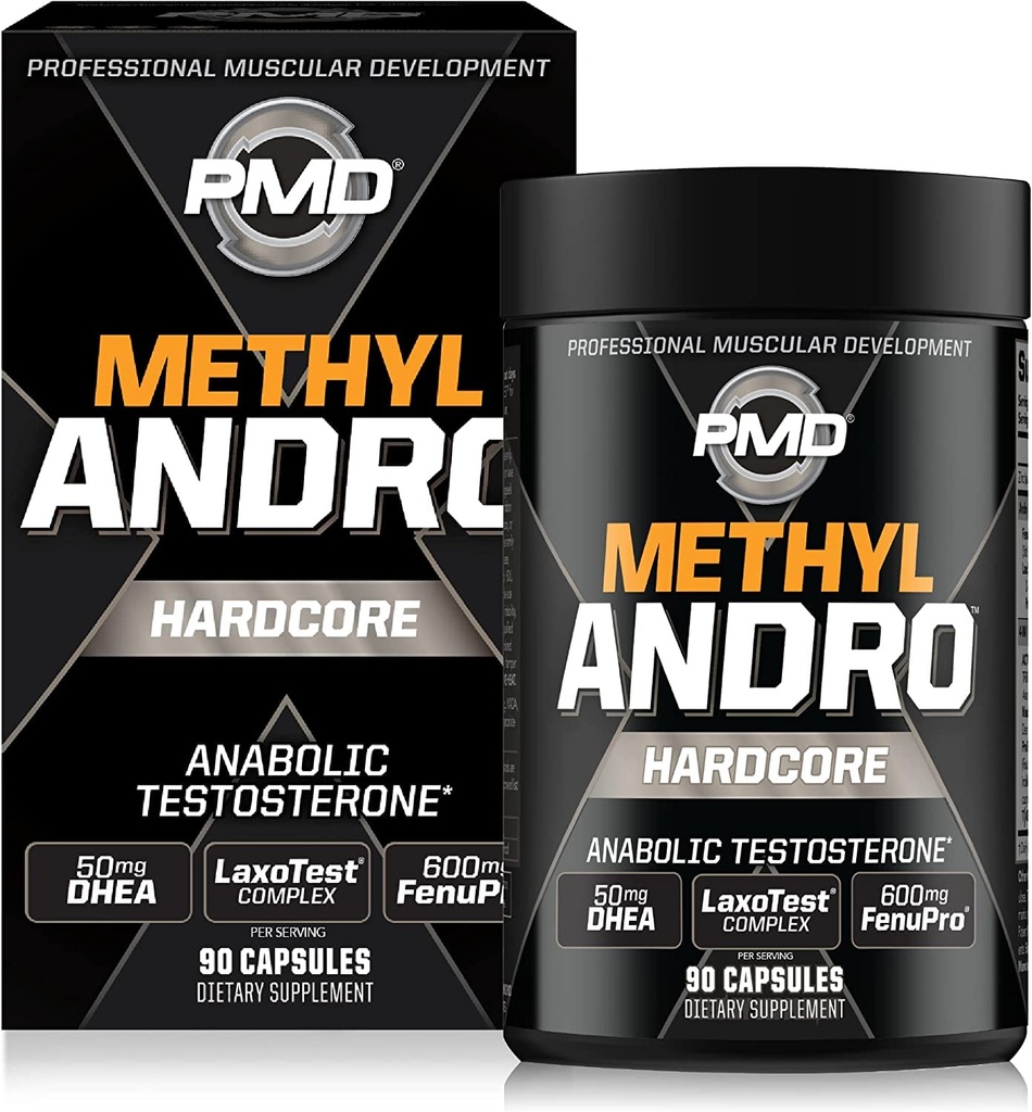 PMD Methyl Andro Hardcore - Soporte Testosterone para Lean Muscle & Strength Gains-Weightlifting and Workout Performance- Suplemento dietético (90 cápsulas)