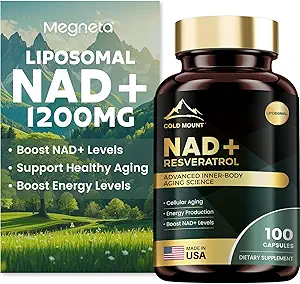 Liposomal NAD+ Suplemento 1200mg con Trans Resveratrol - Boost NAD+ Niveles, Energía " Anti-Aging Support - Vegan, 100 Softgels