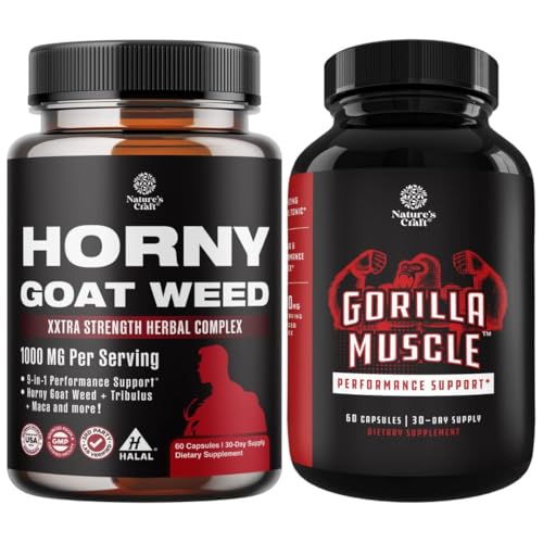 Bundle of Horny Goat Weed Extract Complex for Hombre and Women Enhanced Energy and Stamina and Extra Strength Testosterone Booster for Men for Muscle Enlargement Stamina and Strength