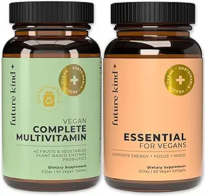 Future Kind Multivitamin Bundle - Vegan Complete Multivitamina y Vegan Essential Multivitamin - Vegan Vitamina B12, Omega 3 y Vitamina D3 - Multivitamina completa, 42 Vitaminas en 1 para Hombres y Mujeres
