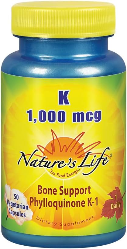 Vida de la naturaleza Vitamina K 1000mcg ← Phylloquinone K-1 Suplemento, Huesos saludables &amp; Cardiovascular Support ← 50CT