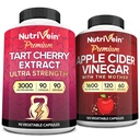 Nutrivein Premium Tart Cherry 500mg &amp; Apple Cider Vinegar 1600mg Bundle - Muscle Recovery " Uric Acid Cleanse Plus Digestion Support " Weight Management - Non-GMO, Vegan/Vegetarian - 90 + 120 pastillas