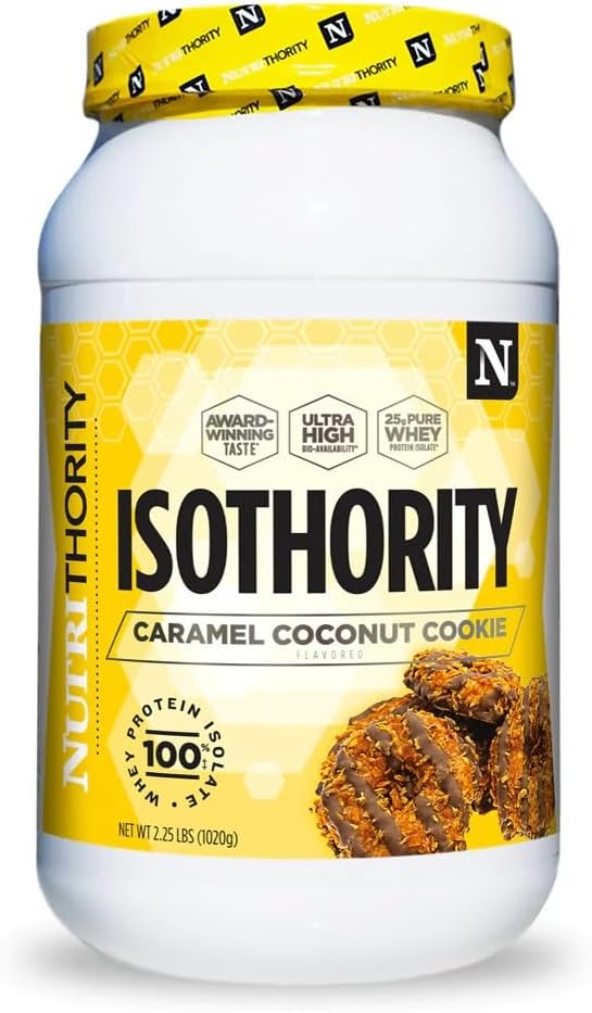 Isothority Whey Protein Isolate, Caramel Coconut Cookie, 2 lb - Ultra Absorbable Cadena Aminoácidos (BCAA) Polvo con 25g Por Serving, Low Carb - Build Muscle &amp; Accelerate Recovery