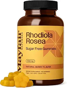 Rhodiola Rosea Azúcar Gummies gratis, Suplemento dietético, 1500mg, 60 Gummies, Sabor de Berry natural